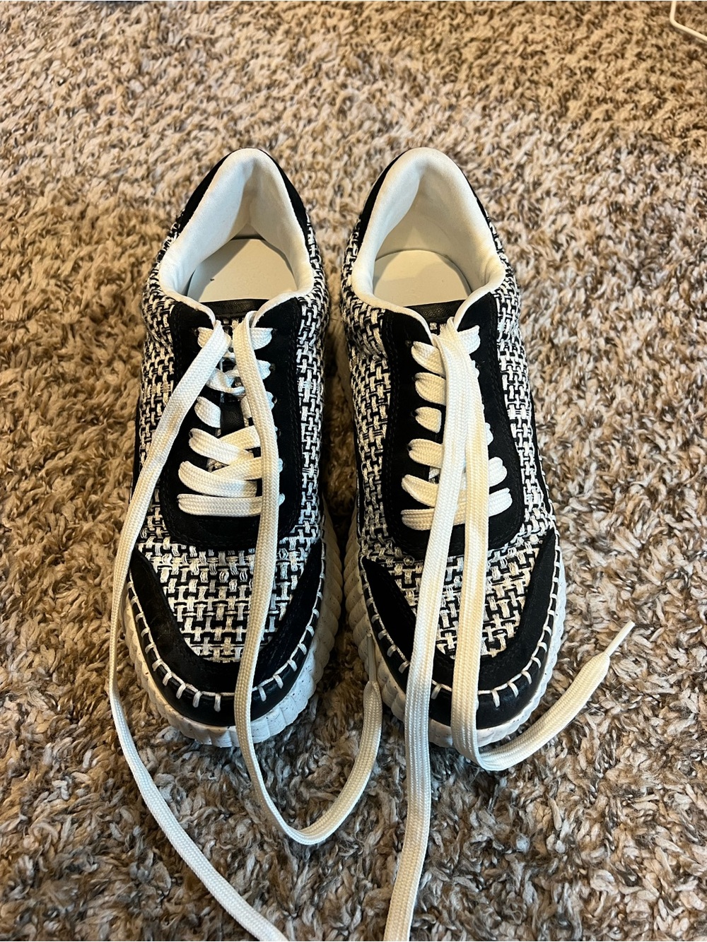 Black and White Woven Platform Sneakers